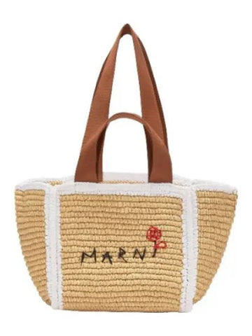 Small raffia shopper tote bag natural white rust handbag - MARNI - BALAAN 1