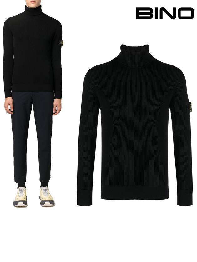 Men's Logo Patch Turtleneck Black - STONE ISLAND - BALAAN 2