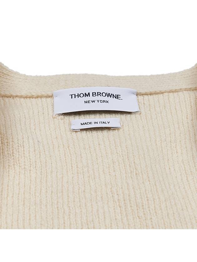 Reverse Jersey Stitch Donegal 4 Bar V Neck Cardigan White - THOM BROWNE - BALAAN 8