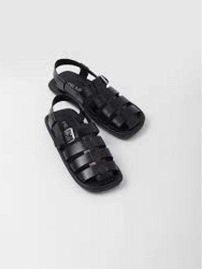 Crisscross Bands Brushed Leather Sandals Black - PRADA - BALAAN 2