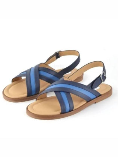 Crossover Strap Leather Sandals Black Blue - BALLY - BALAAN 2