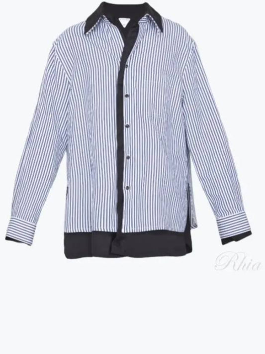 Cotton Linen Stripe Double Long Sleeve Shirt Blue - BOTTEGA VENETA - BALAAN 2