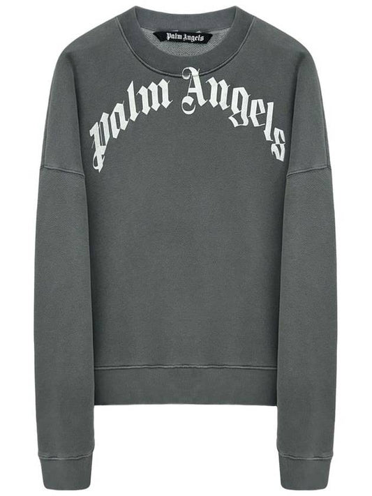 Men's Curved Logo Sweatshirt Grey - PALM ANGELS - BALAAN 2