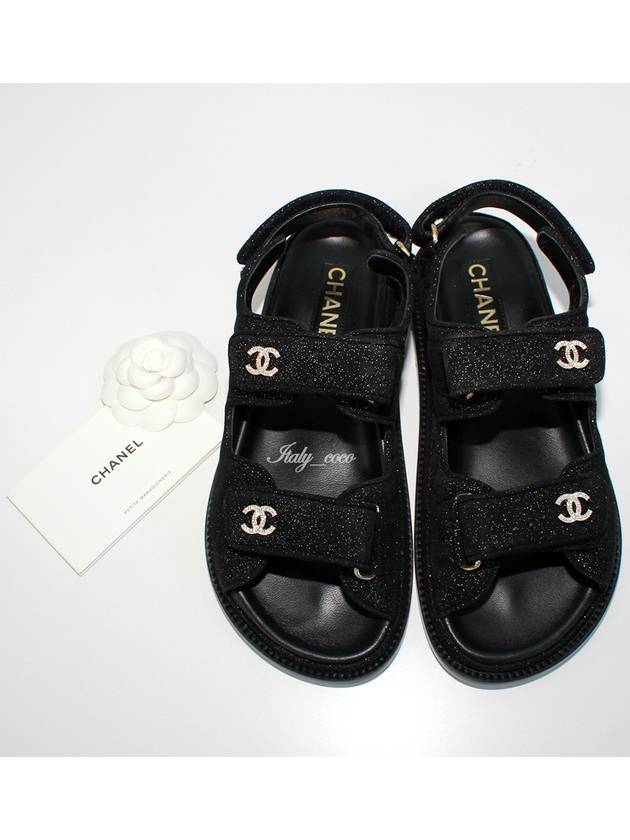 CC Logo Velcro Suede Kidskin Sandals Black - CHANEL - BALAAN 3