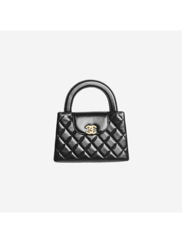 Mini Shiny Crumpled Calfskin Gold Metal Black - CHANEL - BALAAN 1