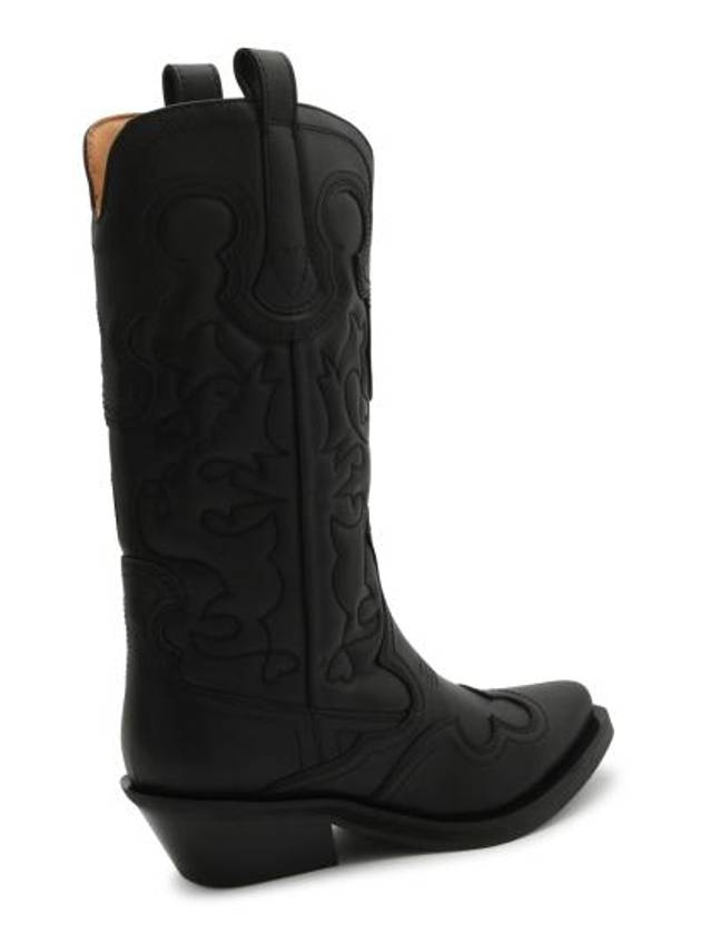 Embroidered Western Leather Mid Boots Black - GANNI - BALAAN 6