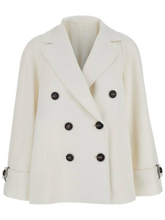 White Double Breasted Jacket With Beaded Jewelry Decoration In Cotton And Linen Blend Woman - BRUNELLO CUCINELLI - BALAAN 1