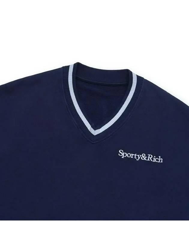 Embroidery Logo V-neck Cotton Sweatshirt Navy - SPORTY & RICH - BALAAN 4