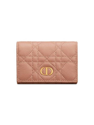 Caro XS Supple Cannage Calfskin Card Wallet Rose Des Vents - DIOR - BALAAN 1