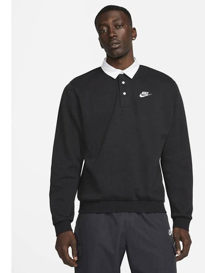 Club Fleece Long Sleeve Polo Shirt Black - NIKE - BALAAN 2