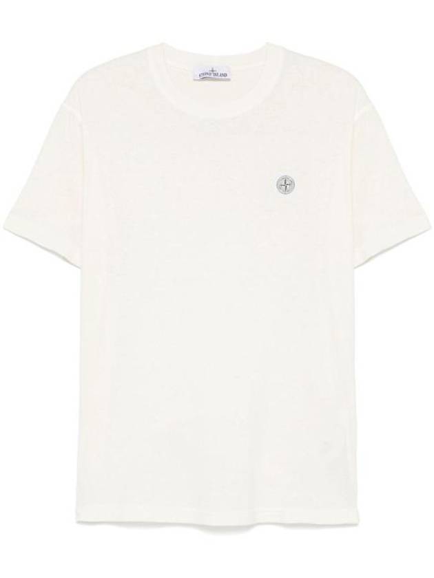 Logo Crew Neck Cotton Short Sleeve T-Shirt Ivory - STONE ISLAND - BALAAN 1