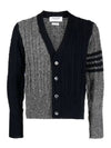 Funmix Donnyroll Cable 4 Bar V-Neck Cardigan Medium Grey - THOM BROWNE - BALAAN 2