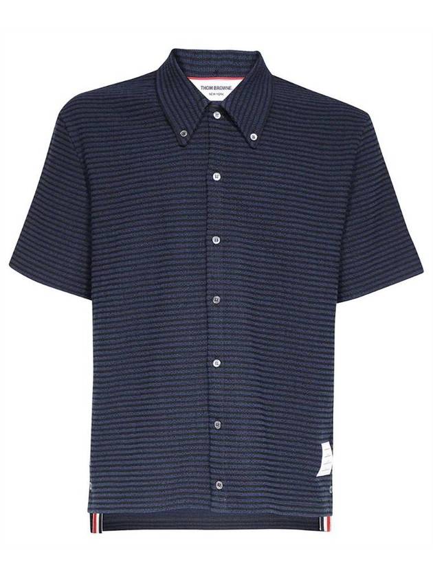 Men's RWB Tab Stripe Short Sleeve Shirt Navy - THOM BROWNE - BALAAN 1