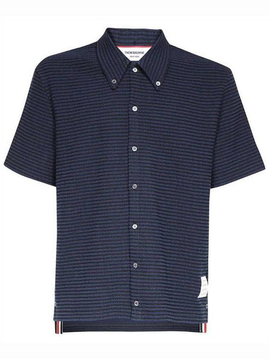 Men's RWB Tab Stripe Short Sleeve Shirt Navy - THOM BROWNE - BALAAN 1