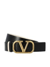 V Logo Signature Reversible Leather Belt Black - VALENTINO - BALAAN 2