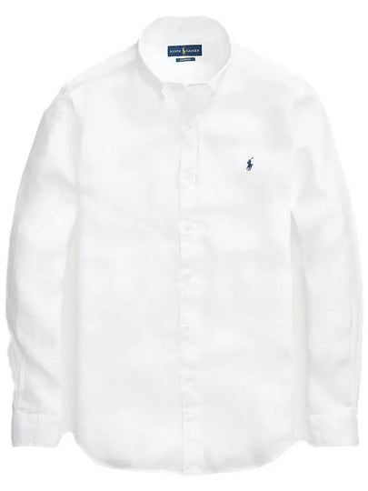 Embroidered Logo Linen Long Sleeve Shirt White - POLO RALPH LAUREN - BALAAN 2