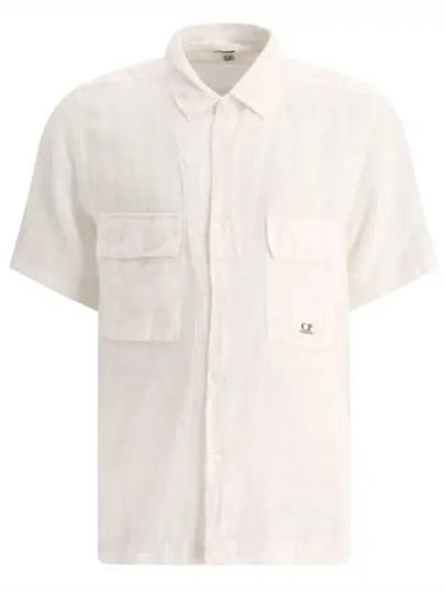 Linen Short Sleeve Shirt White - CP COMPANY - BALAAN 2