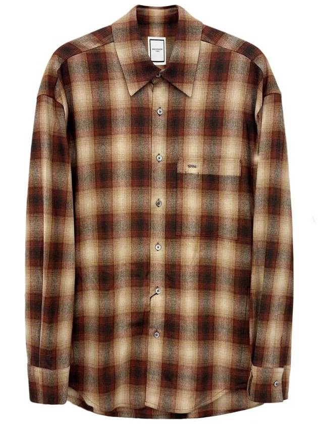 Flannel Back Logo Check Long Sleeve Shirt Brown - WOOYOUNGMI - BALAAN 3