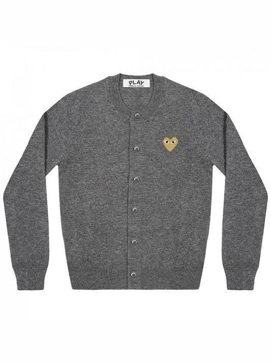 Women's Gold Heart Wappen Wool Cardigan Grey - COMME DES GARCONS - BALAAN 2