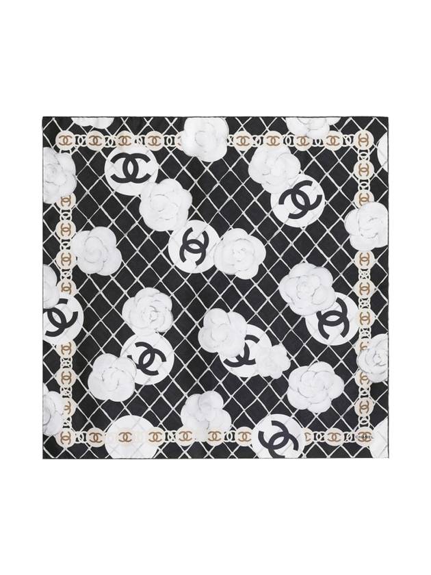 Camellia Square Silk Scarf Black - CHANEL - BALAAN 1