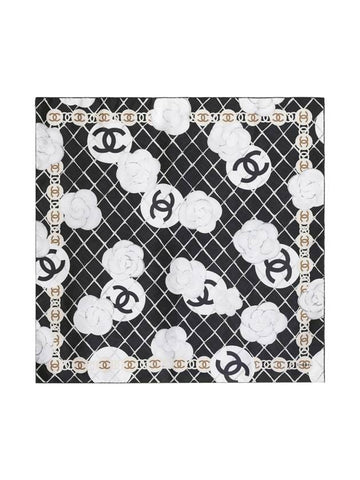 Camellia Square Silk Scarf Black - CHANEL - BALAAN 1