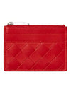 Intrecciato Zipper Card Wallet Red - BOTTEGA VENETA - BALAAN 3