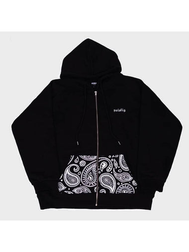 Unisex Front Back Paisley Zip-Up Hoodie Black - RESPECT - BALAAN 1