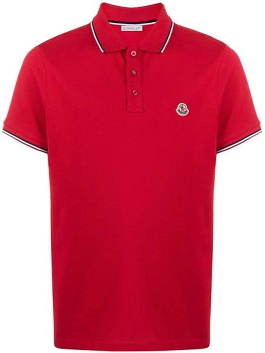 Stripe Trimming Logo Short Sleeve Polo Shirt Red - MONCLER - BALAAN 2