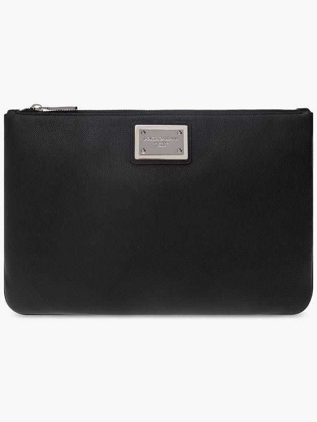 Metal Logo Grain Calfskin Clutch Bag Black - DOLCE&GABBANA - BALAAN 2