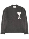 Intarsia Logo Crewneck Knit Top Dark Grey - AMI - BALAAN 2