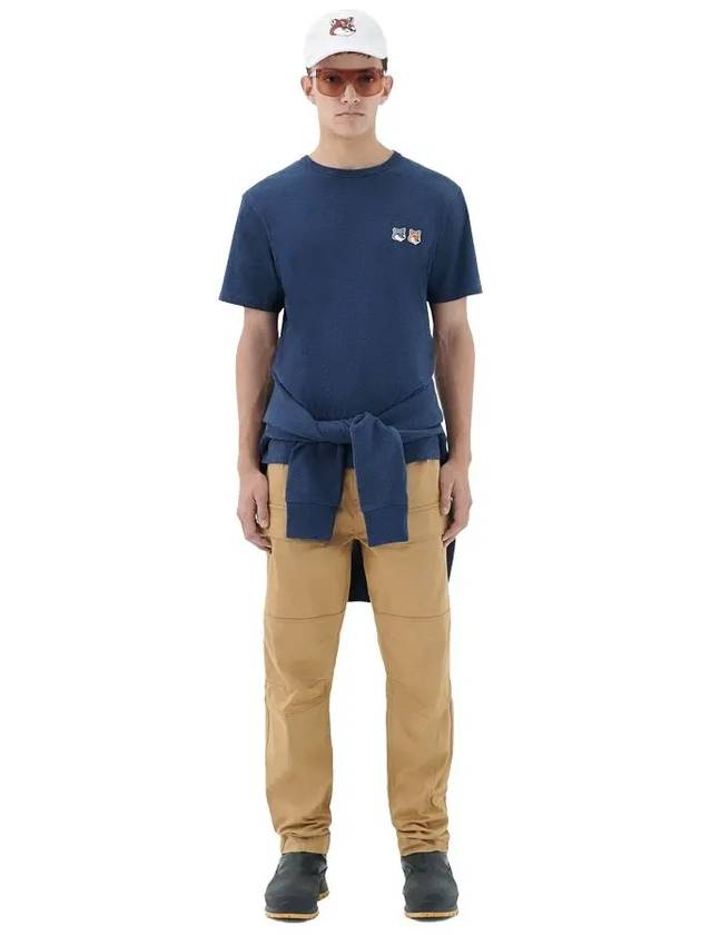 Double Fox Head Patch Classic T-Shirt Navy Melange - MAISON KITSUNE - BALAAN 4