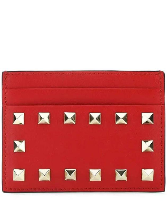 Rockstud Card Wallet Red - VALENTINO - BALAAN 1