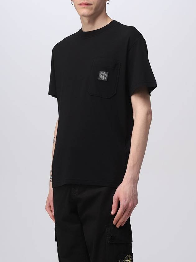 Men's Pisato Effect Logo Patch Pocket Short Sleeve T-Shirt Black - STONE ISLAND - BALAAN 5