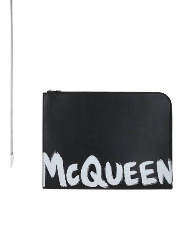 Graffiti Logo Round Zipper Clutch Bag Black - ALEXANDER MCQUEEN - BALAAN 2