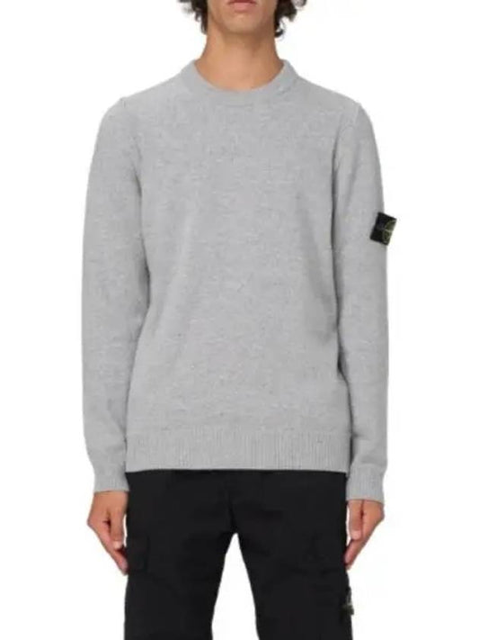 Logo Patch Lambswool Crewneck Knit Top Melange Grey - STONE ISLAND - BALAAN 2