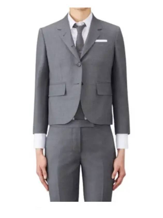 Women's Twill Slim Fit Single Breasted Wool Jacket Mid Grey - THOM BROWNE - BALAAN 2