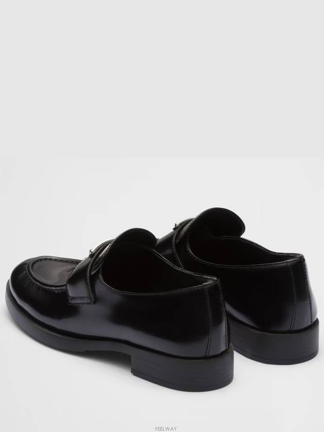 Triangle Logo Brush Leather Loafers Black - PRADA - BALAAN 4