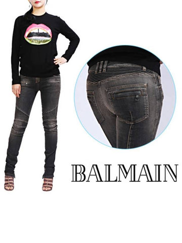 Women's Biker Washing Skinny Jeans Black - BALMAIN - BALAAN 1