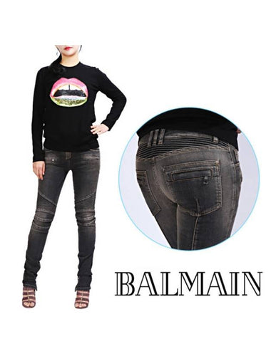 WoMen's Biker Washing Skinny Jeans Black - BALMAIN - BALAAN 1