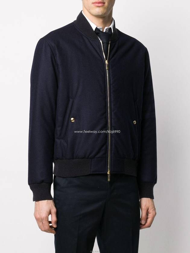 4 Bar Tonal Flannel Bomber Jacket Navy - THOM BROWNE - BALAAN 9