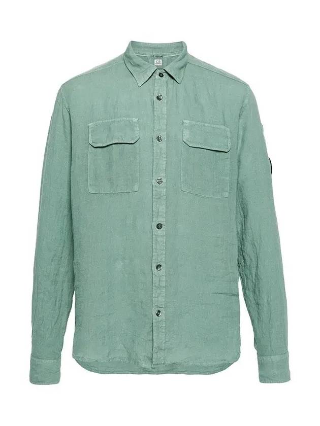 Linen Pocket Long Sleeve Shirt Green - CP COMPANY - BALAAN 3