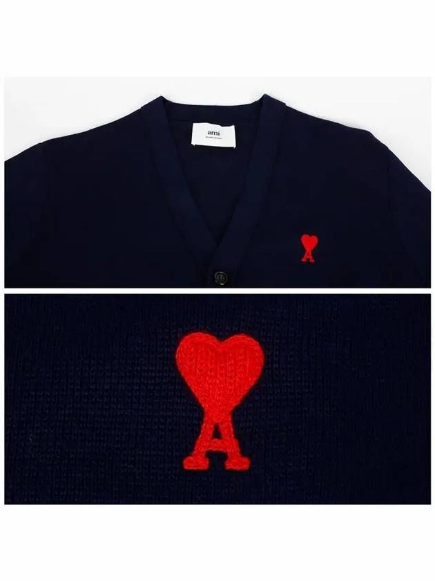 Small Heart Logo Wool Cardigan Navy - AMI - BALAAN 6