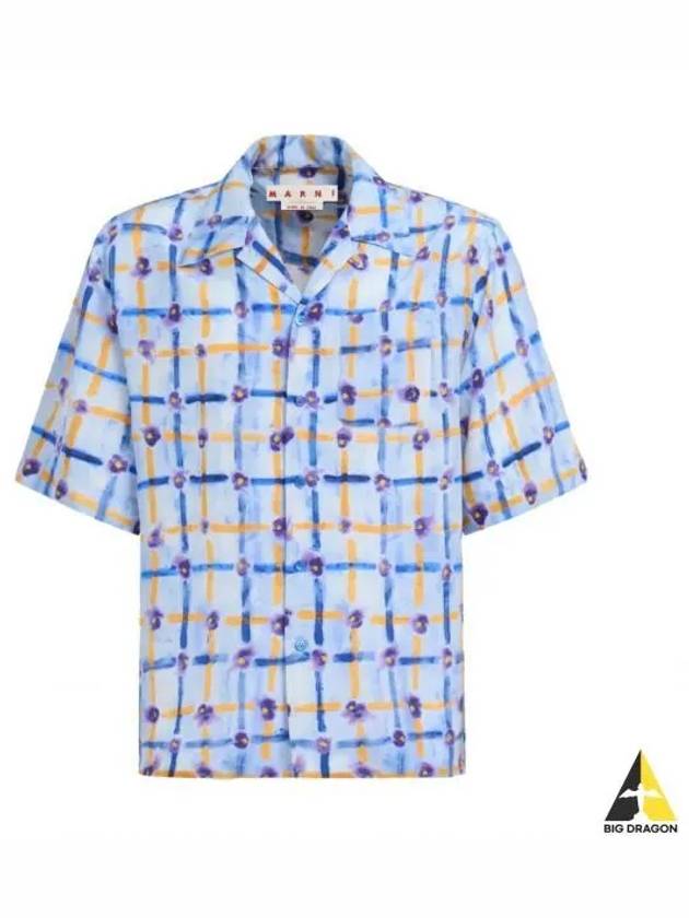 Print Habotai Silk Short Sleeve Shirt Light Blue - MARNI - BALAAN 2