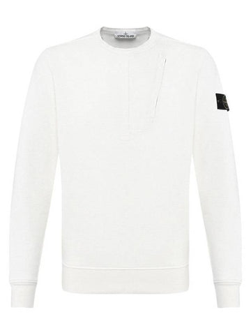 Men's Zipper Pocket Wappen Sweatshirt White - STONE ISLAND - BALAAN 1