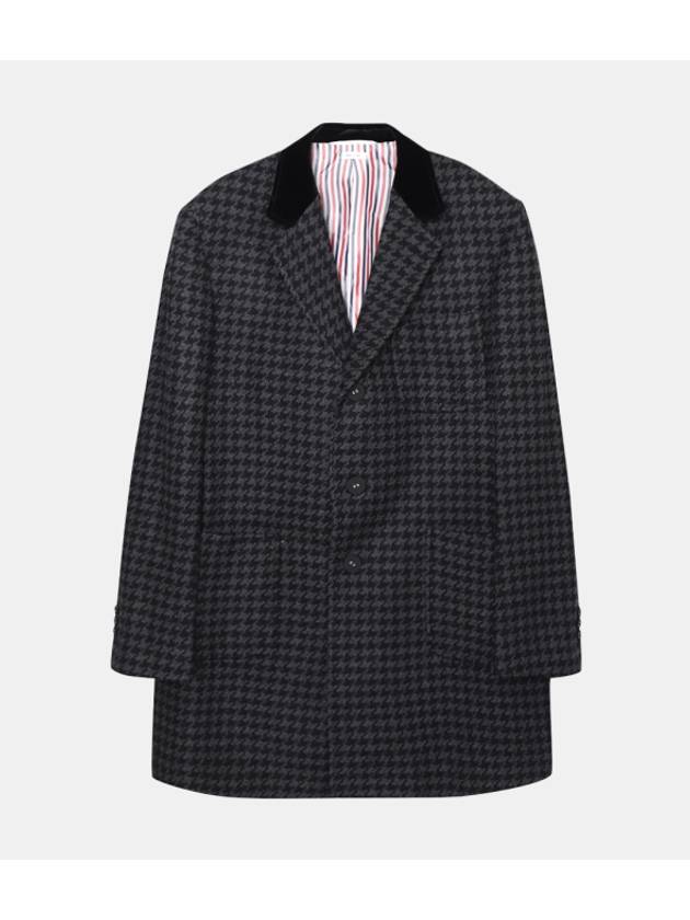 Houndstooth Check Tweed Contrast Cashmere Single Coat Black - THOM BROWNE - BALAAN 1