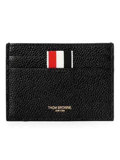 Pebble Grain Leather Stripe Single Card Wallet Black - THOM BROWNE - BALAAN 2