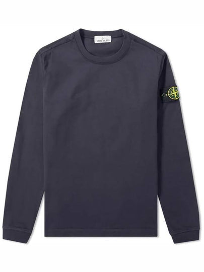 Logo Patch Crew Neck Long Sleeve T-Shirt Navy - STONE ISLAND - BALAAN 2