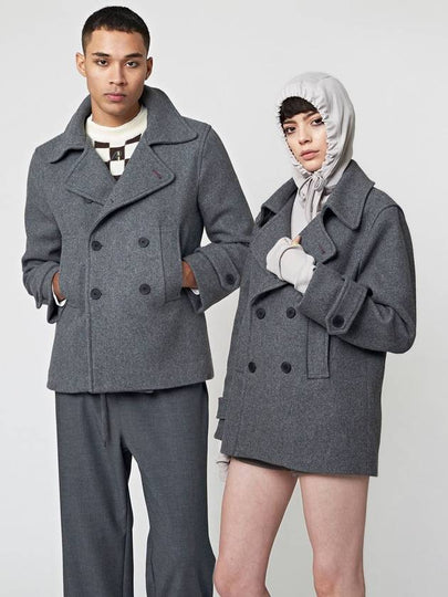 Wool Blend Pea Coat Melange Grey - ATHPLATFORM - BALAAN 2