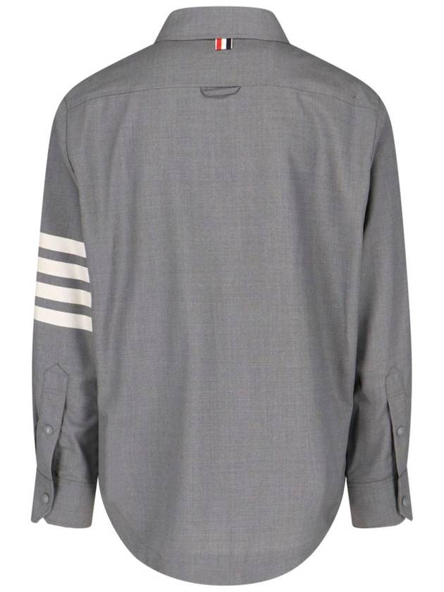 4 Bar Stripe Plain Weaving Wool Long Sleeve Shirt Grey - THOM BROWNE - BALAAN 3