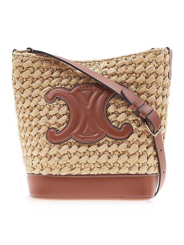 Cuir Triomphe Small Raffia Bucket Cross Bag Natural - CELINE - BALAAN 1